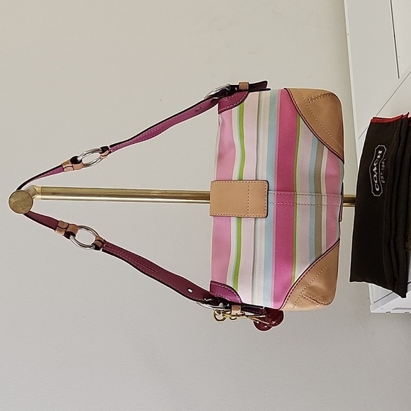 Coach Y2K Soho Hampton Pastel Stripe Leather Trim Flap Shoulder Bag Barbiecore - Picture 6 of 16
